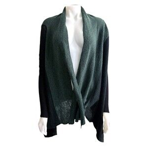 SARAH PACINI Alpaca + Merino Wool Cardigan S Green Black Knit Long Slim Sleeves